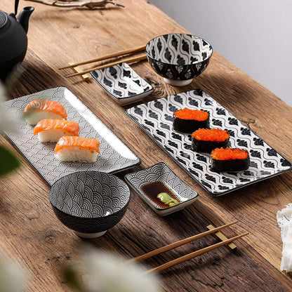 Haruka Sushi-Set, schwarz-weiß, Porzellan | SPACY HOME