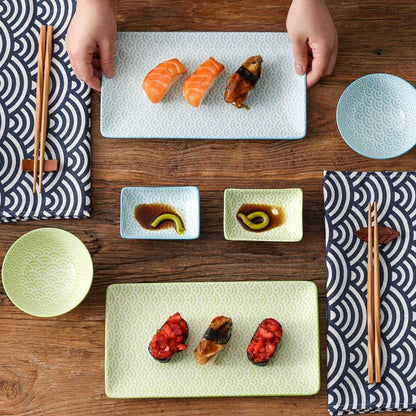 Natsuki Sushi-Set, grün & blau, Porzellan | SPACY HOME